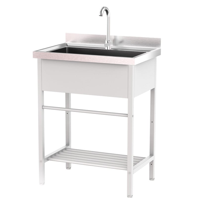 28.3 In. Freestanding Single Basin Stainless Steel Utility Sink With Shelves