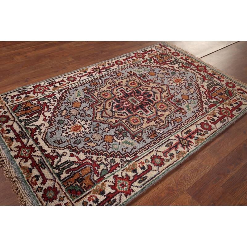 Heriz Serapi Indian Accent Rug Handmade Wool Carpet - 3'2"x 5'0"