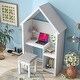 preview thumbnail 1 of 12, House-Shaped Kids Desk with a cushion stool House-Style Desk and Stool Set White