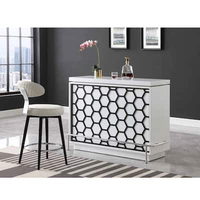 Somette Modern Gloss White and Black Bar with Honeycomb Design and LED Lights - N/A