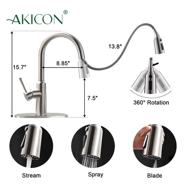 dimension image slide 0 of 2, Pull Down Kitchen Sink Faucet with Magnetic Docking Sprayer, Single Handle Stainless Steel Kitchen Sink Faucets with Deck Plate