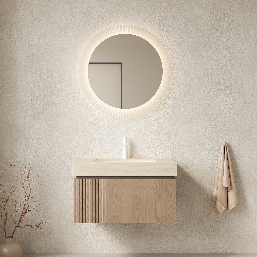 30" Floating Bathroom Vanity with Sintered Stone Top & 1-Hole Ceramic Basin, Pre-assembled Plywood Cabinet