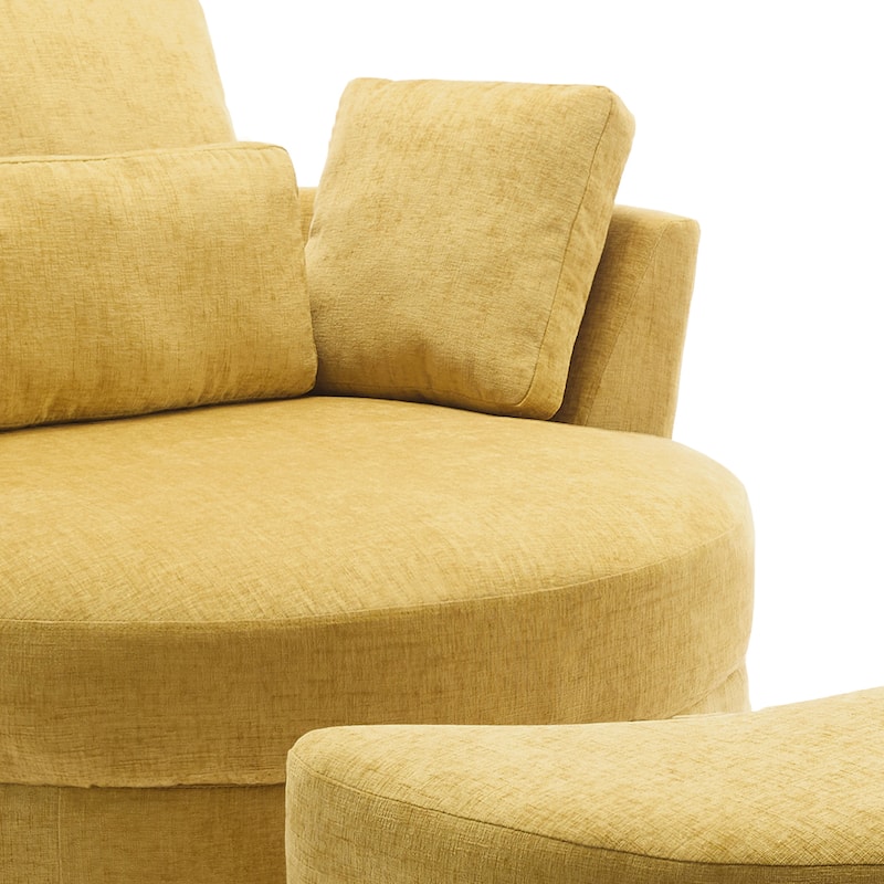 Upholstered Swivel Accent Chair with Wooden Tray Storage Ottoman