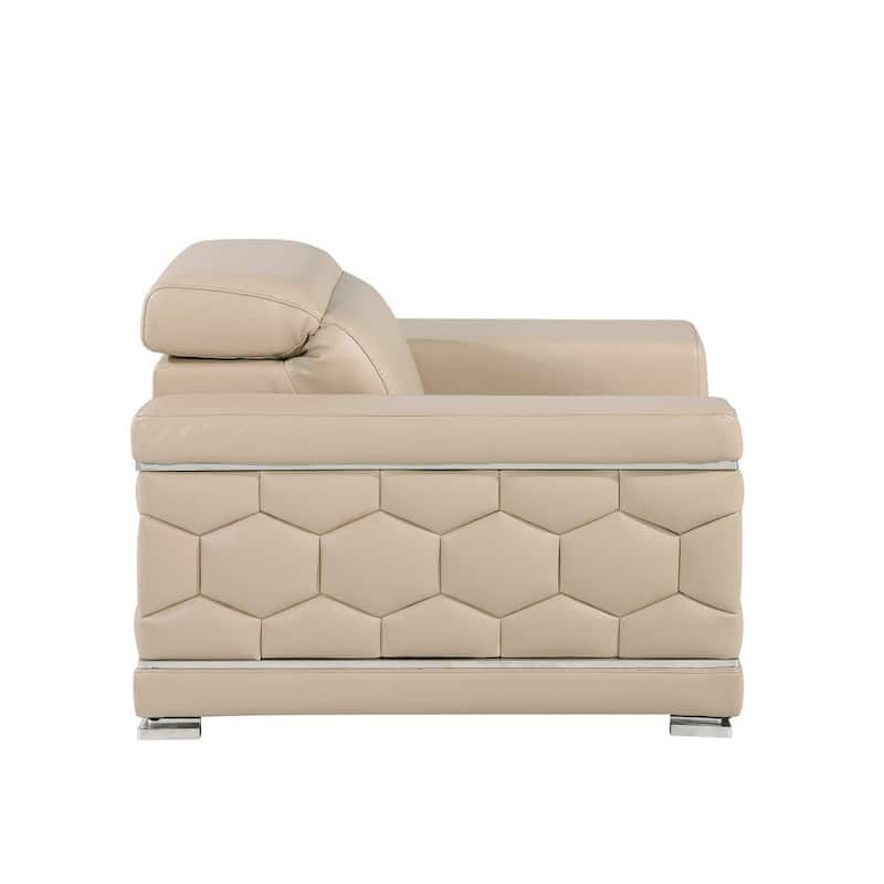 HomeRoots 47" Beige and Silver Genuine Leather Club Chair - 47 in. x 39 in. x 41 in.