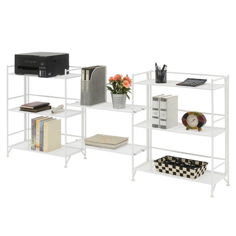 Xtra Storage 3 Tier Wide Folding Metal Shelves with Set of 2 Extension