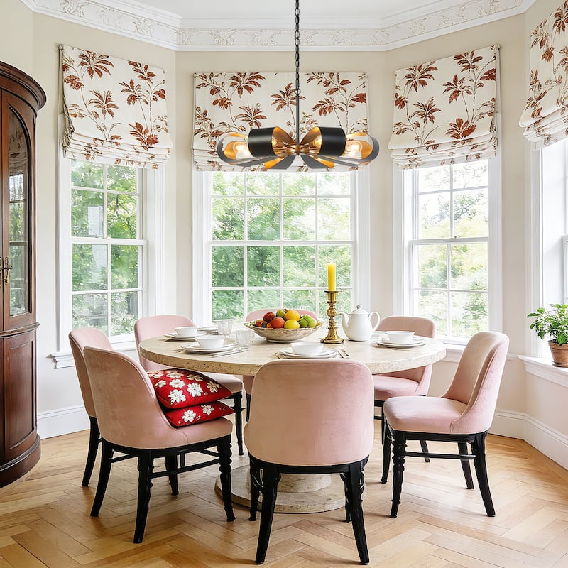 Modern Industrial 8-Light Chandelier Black Gold Floral Pendant Light for Living Room and Dining Room - 32.6 " × 15.8 "