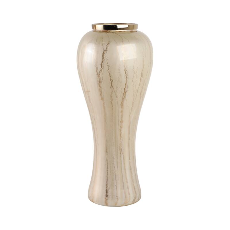 Glass Floor Vase with Tapered Body Rounded Lip Modern Glam Accent