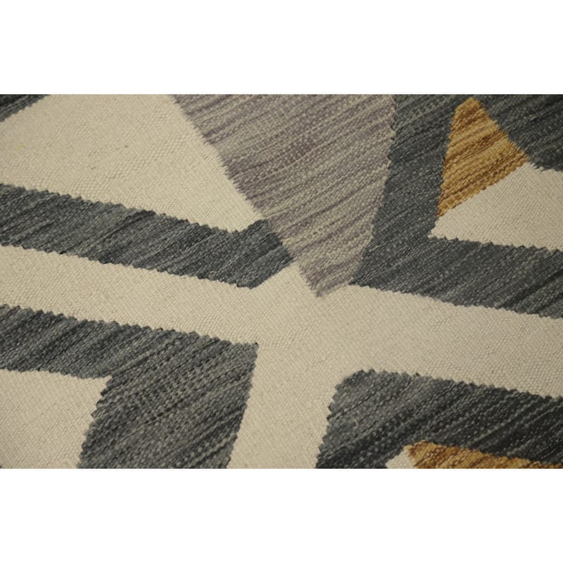 Hand Woven Oriental 100% Wool Carpet Southwestern Modern Beige & Ivories Kilim Runner Rug - 9' 9'' X 2' 8''