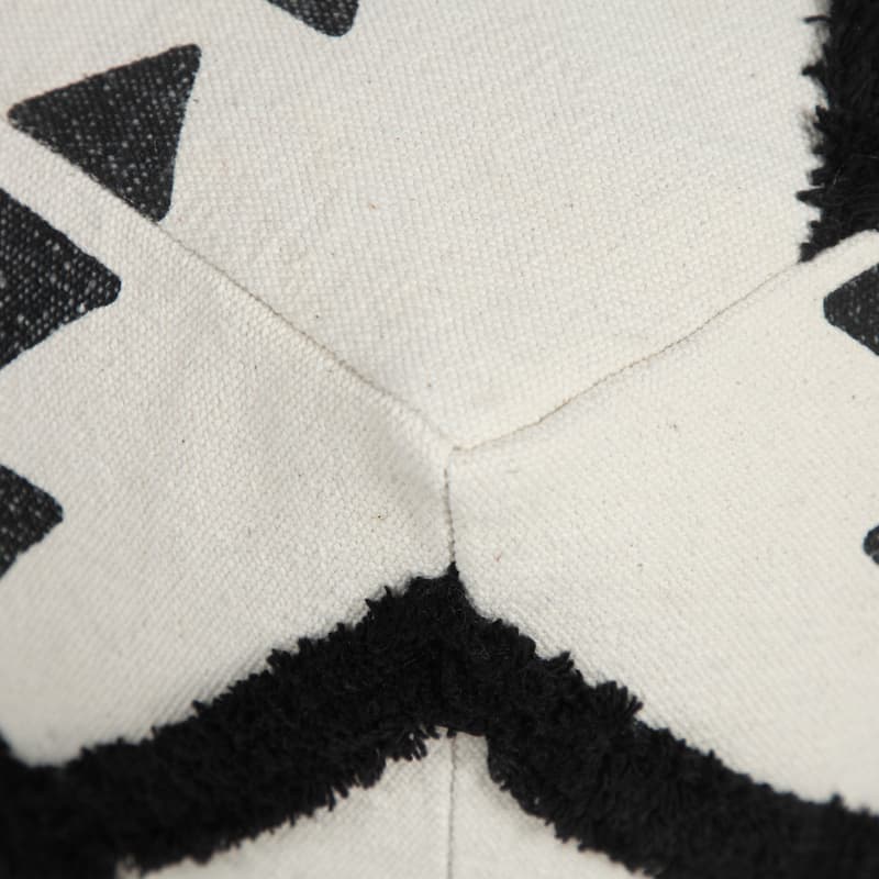 18" White Cotton Geometric Pouf Ottoman for Living Room and Bedroom Seating