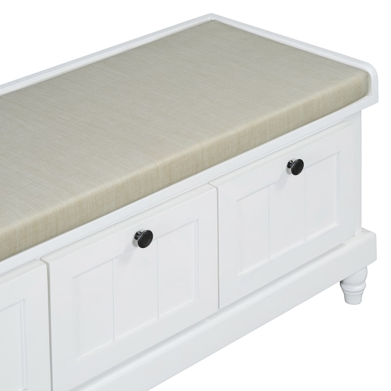 Classic Storage Bench with Cushioned Seat and Three Drawers for Entryway and Living Room