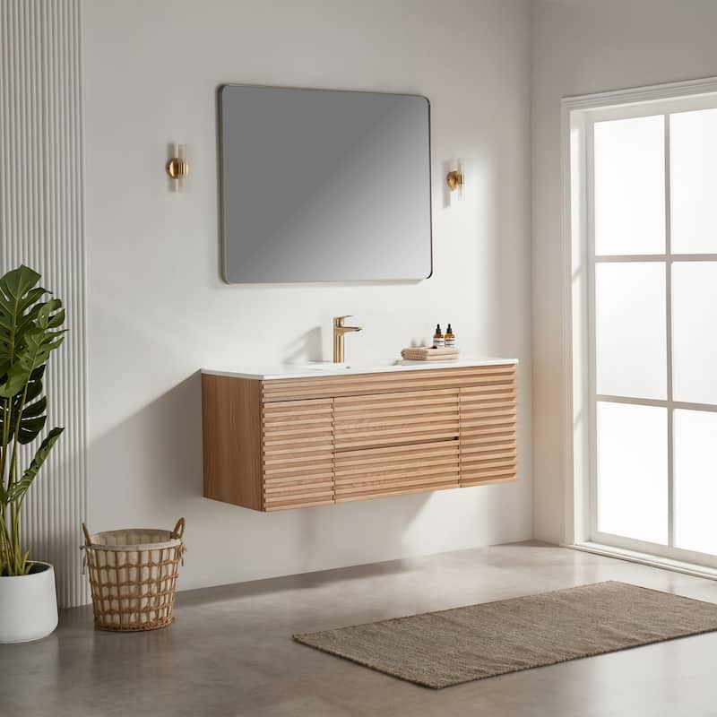 Modland 48" Wall Mount Bathroom Vanity with Ceramic Sink, 2 Soft-Close Drawers & 2 Doors - 48 inch - 48 inch