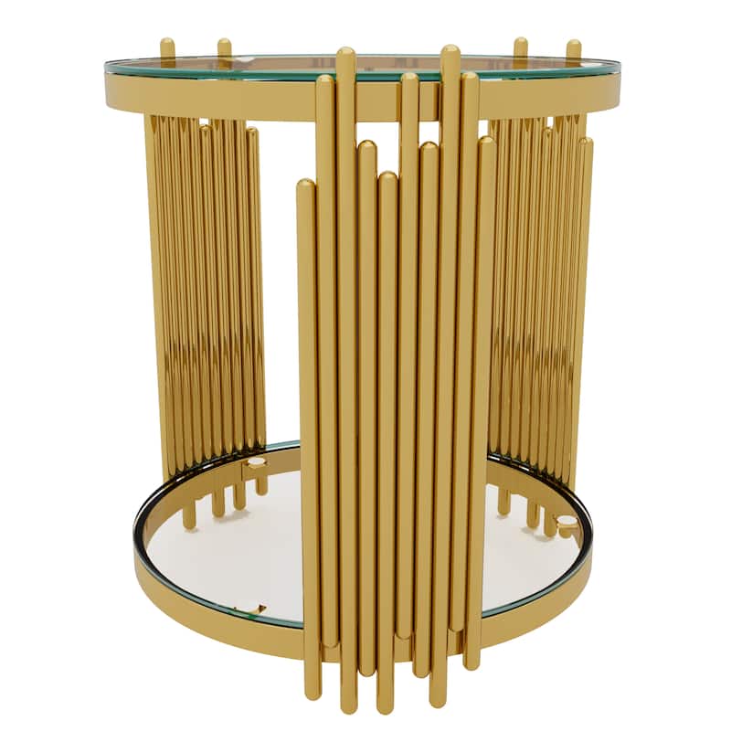 Living Room Table Set of 3, with 1 Coffee Table and 2 End Tables, Round, Tempered Glass, Asymmetrical Metal