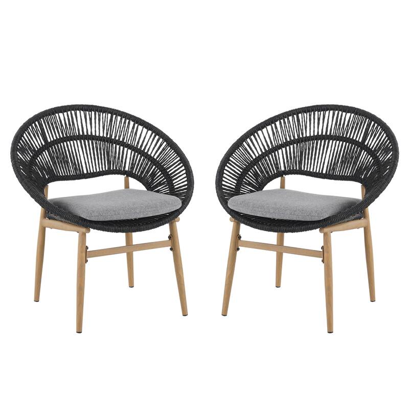 Dark Gray Teak Wicker Dining Chairs Set of 2 Patio Armchairs, Leisure Chair Coffee Chair Reception Chair Side Chair - Dark Gray Teak