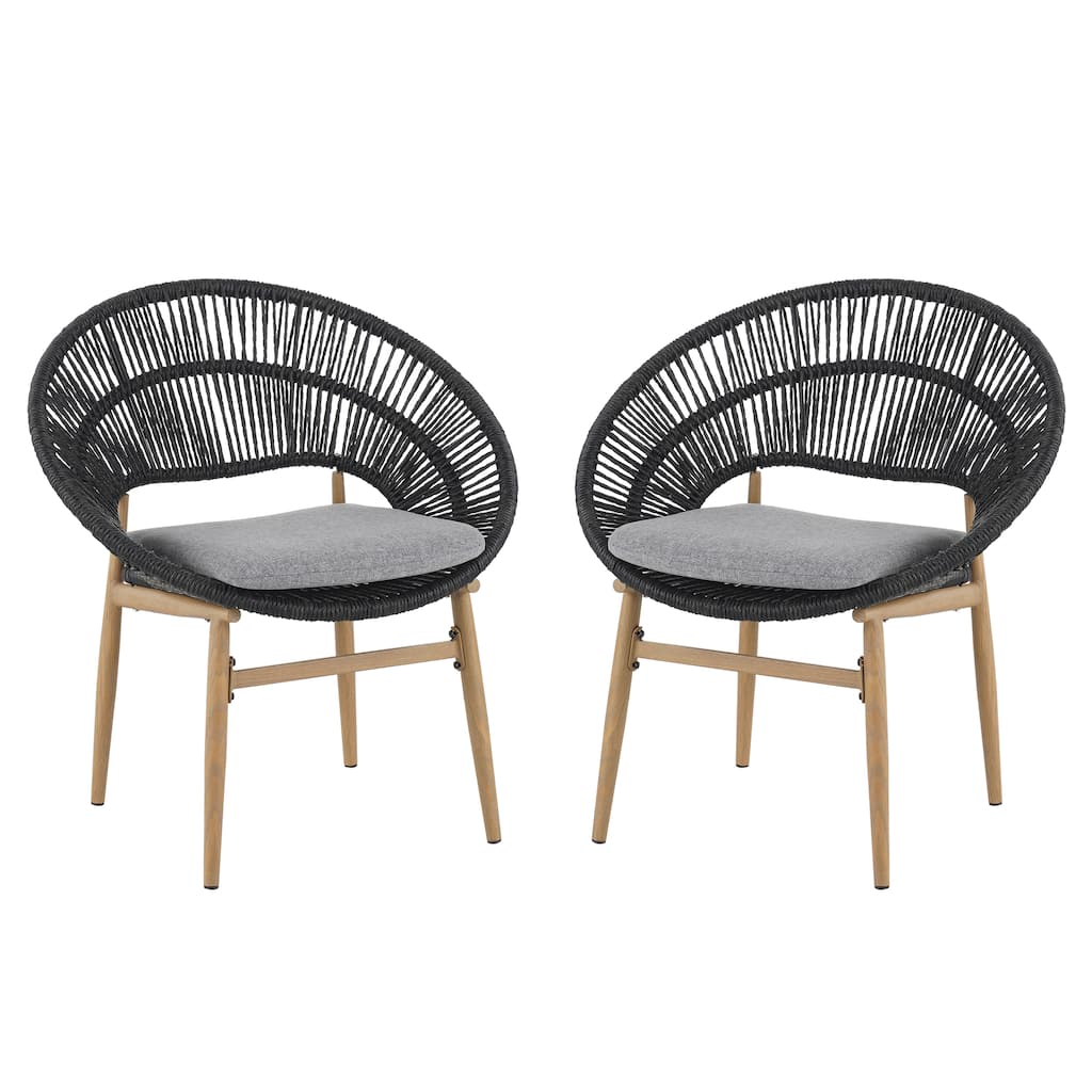 Dark Gray Teak Wicker Dining Chairs Set of 2 Patio Armchairs, Leisure Chair Coffee Chair Reception Chair Side Chair