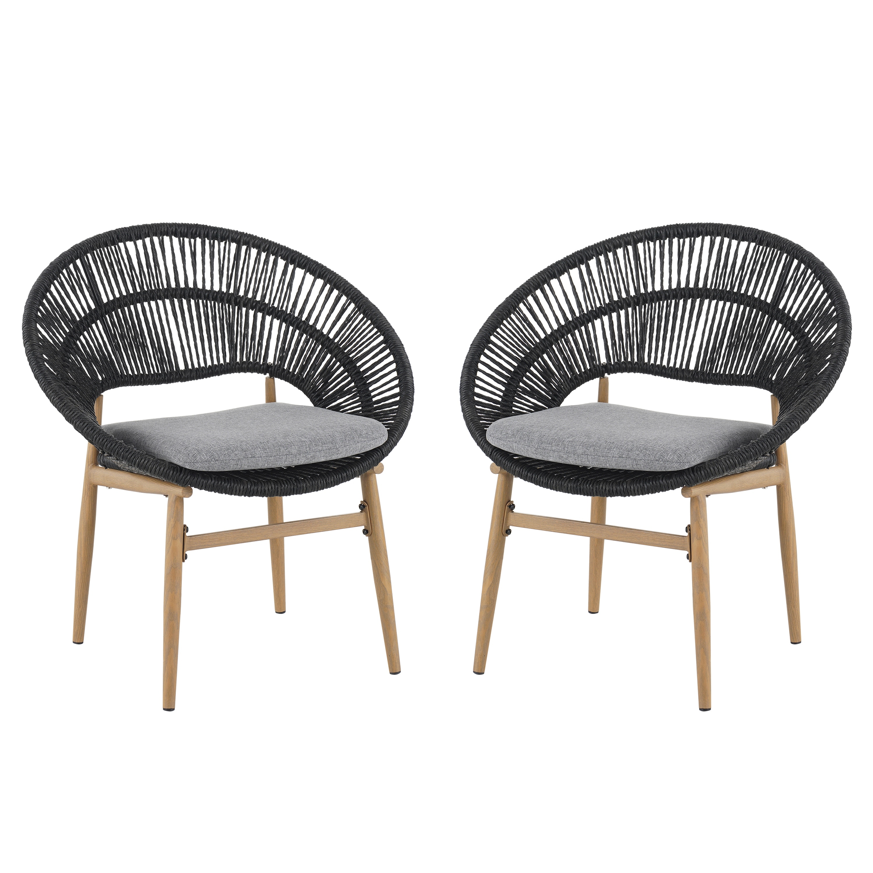 Dark Gray Teak Wicker Dining Chairs Set of 2 Patio Armchairs, Leisure Chair Coffee Chair Reception Chair Side Chair