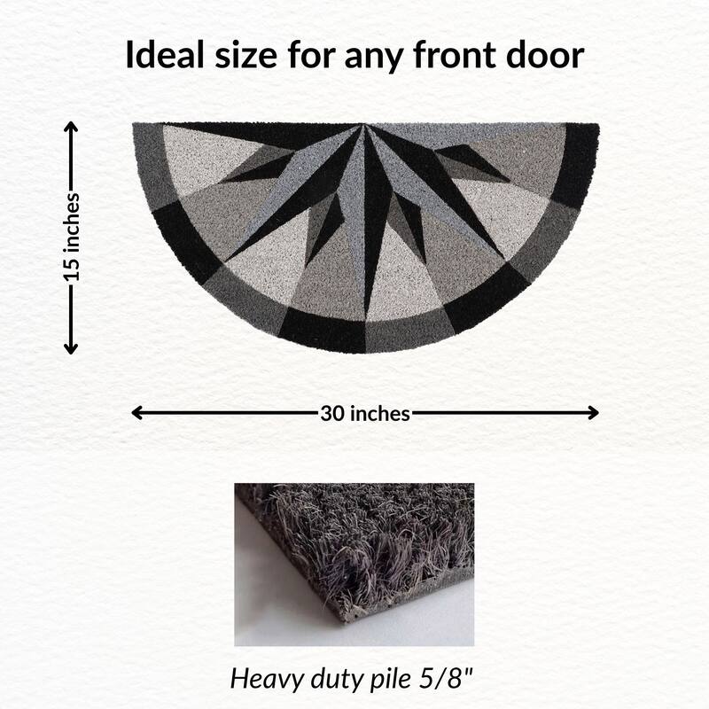 Half-Circle Coir Doormat with Bold Compass Rose Design - 30 L X 15 W x 5/8 H