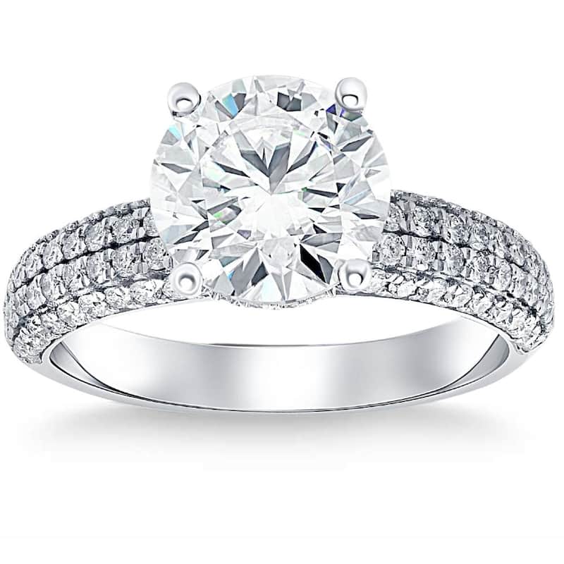 Certified 3.66Ct Micro Pave Diamond Engagement Ring White Gold Lab Grown