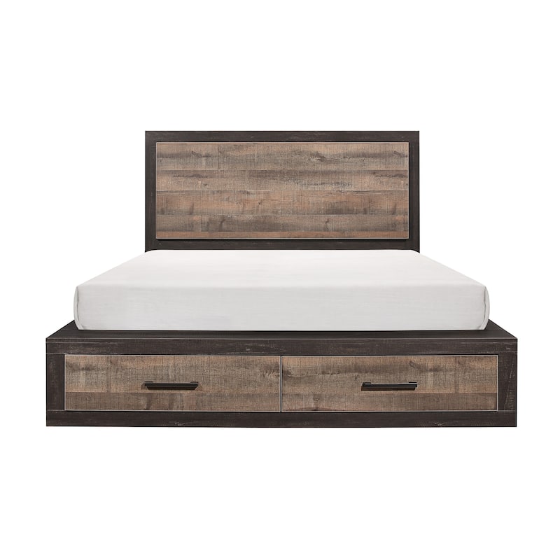 Two-Tone Finish Platform Bed with Footboard Storage 1pc