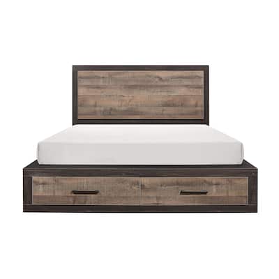 Two-Tone Finish Platform Bed with Footboard Storage 1pc