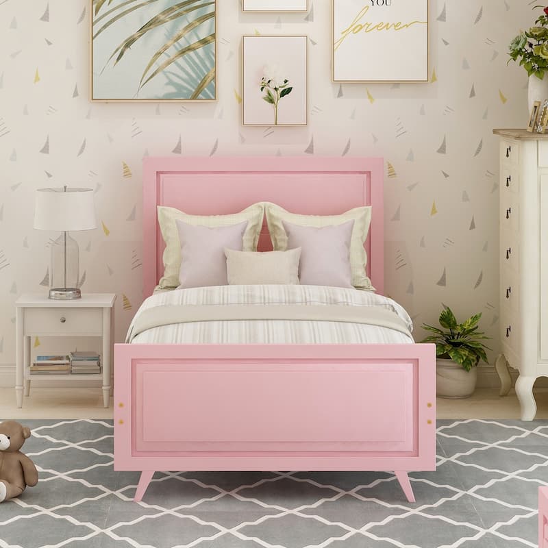 Stylish Twin Bed Frame with Wooden Slats and Headboard