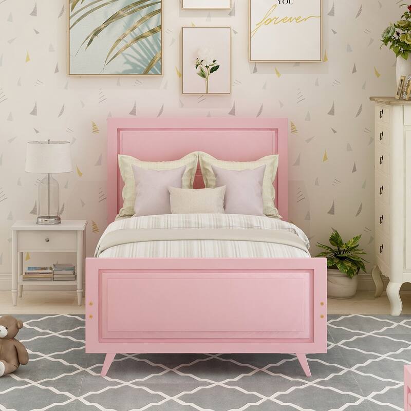 Stylish Twin Wood Bed Frame with Headboard - No Box Spring Needed, Easy Assembly
