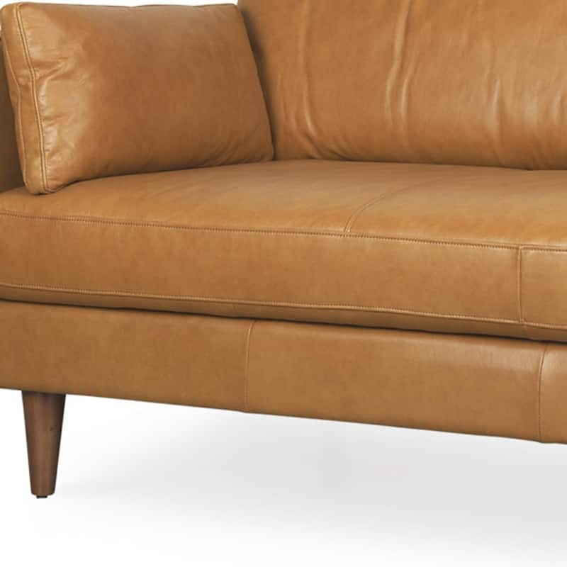 HomeRoots 88" Tan Leather Sofa And Toss Pillows With Brown Legs