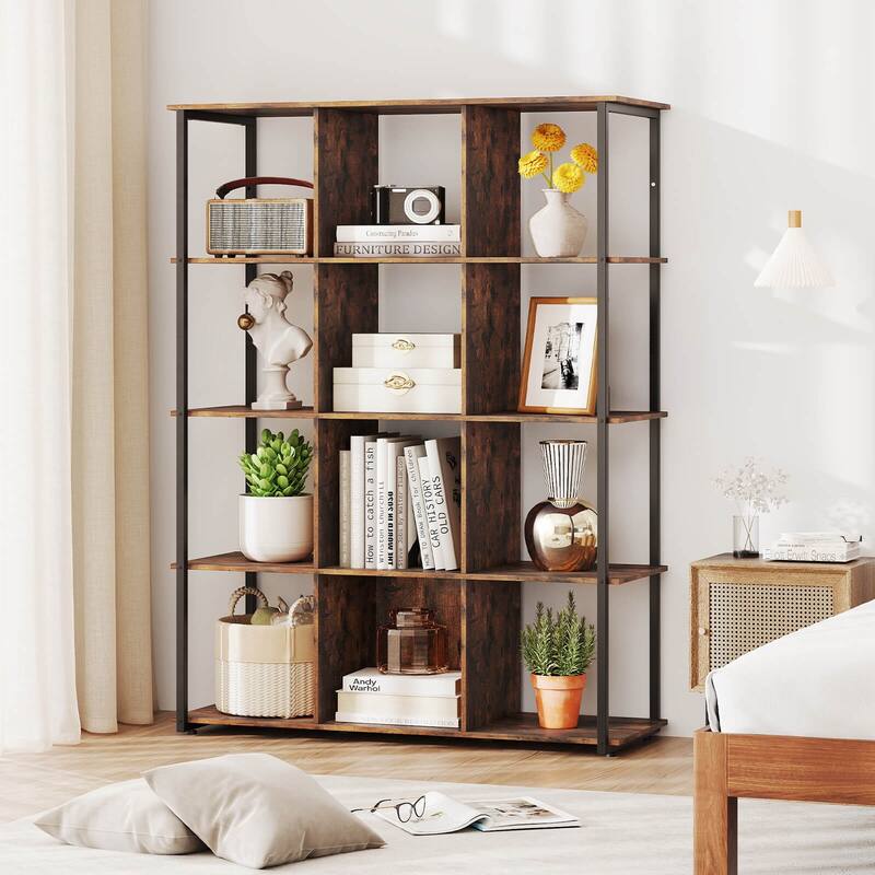 Costway 12-Cube Bookcase 57" Tall Freestanding Bookshelf Industrial - See Details