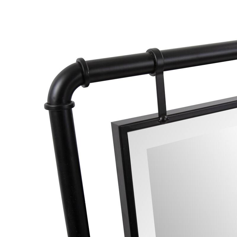 Allan Andrews Matte Black Vanity and Wall Mirror with Metal Pipe Inspired Frame - 40"H x 30"W