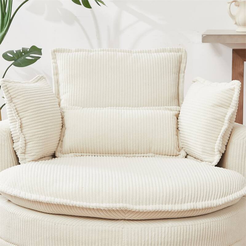 38"W Oversized Swivel Chair with Moon Storage Ottoman, 4 Pillows
