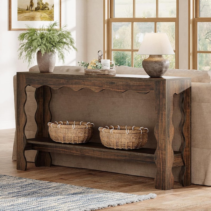 63" Narrow Entryway Table, 2-Tier Long Console Table Sofa Table Behind Couch