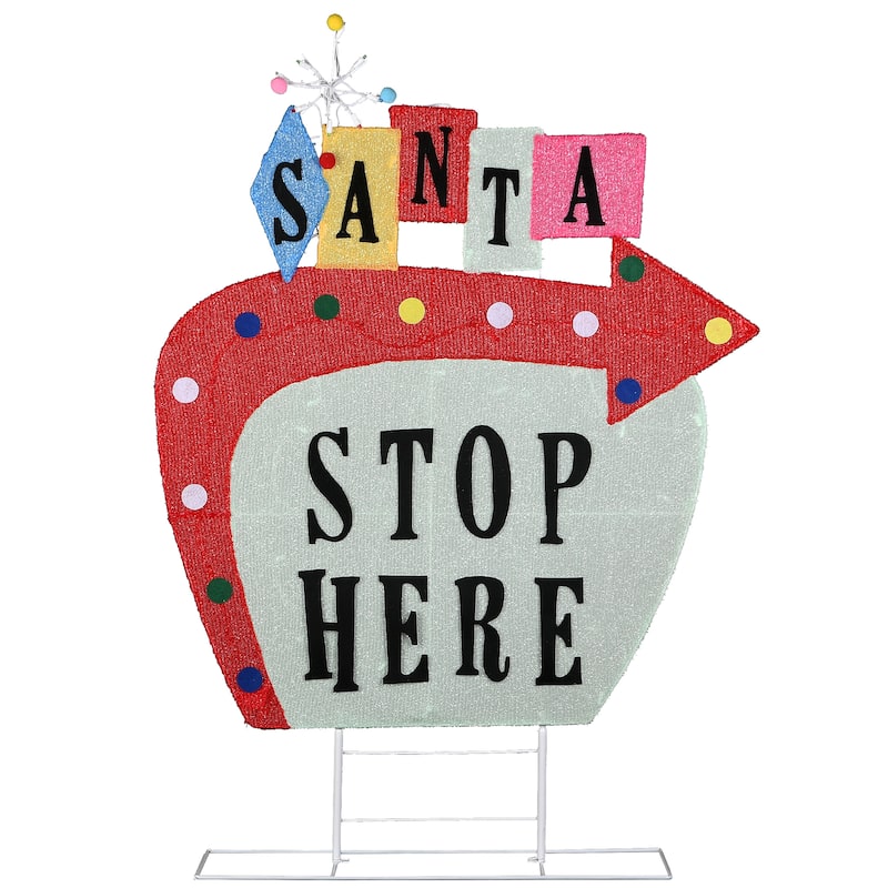 National Tree Company 50 in. Pre-Lit Vintage Vegas Santa Sign - Red - 50 in