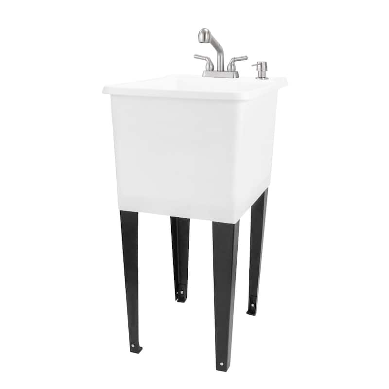TEHILA White 16-Gallon Space Saver Utility Sink Laundry Tub with Pull-Out Faucet