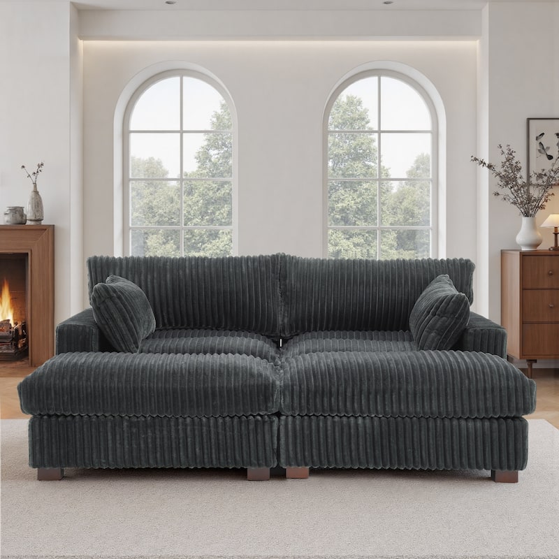Modern Oversized Plush Corduroy Modular Sectional Sofa with 2 Ottomans