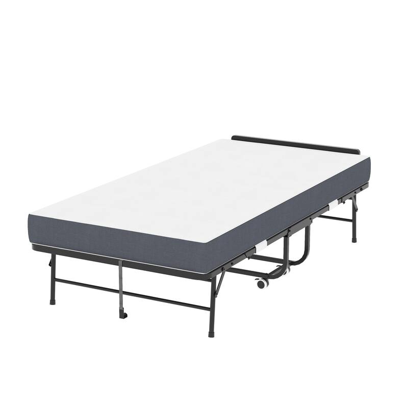 75" Folding Bed with Adjustable Headboard, 5" Memory Foam Rollaway Bed for Tall People, Heavy-Duty Portable Guest Bed
