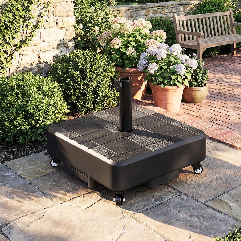 Outsunny Patio Umbrella Base with Wheels, Heavy Duty Outdoor Umbrella Stand Holder, 62 lbs Water or 77 lbs Sand Filled