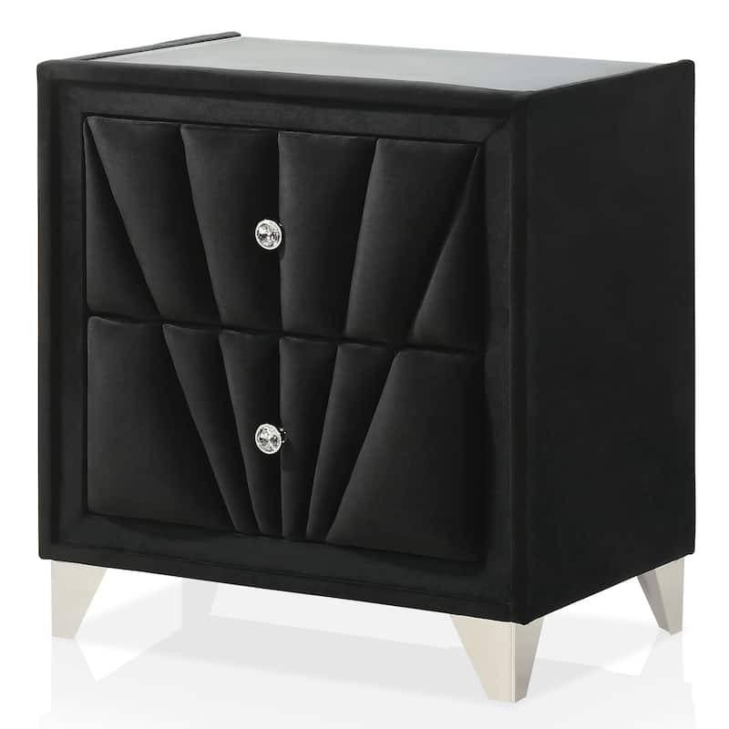 Ambrosia Glam Black Fabric Upholstered Nailhead 5-Piece Panel Bedroom Set by Furniture of America
