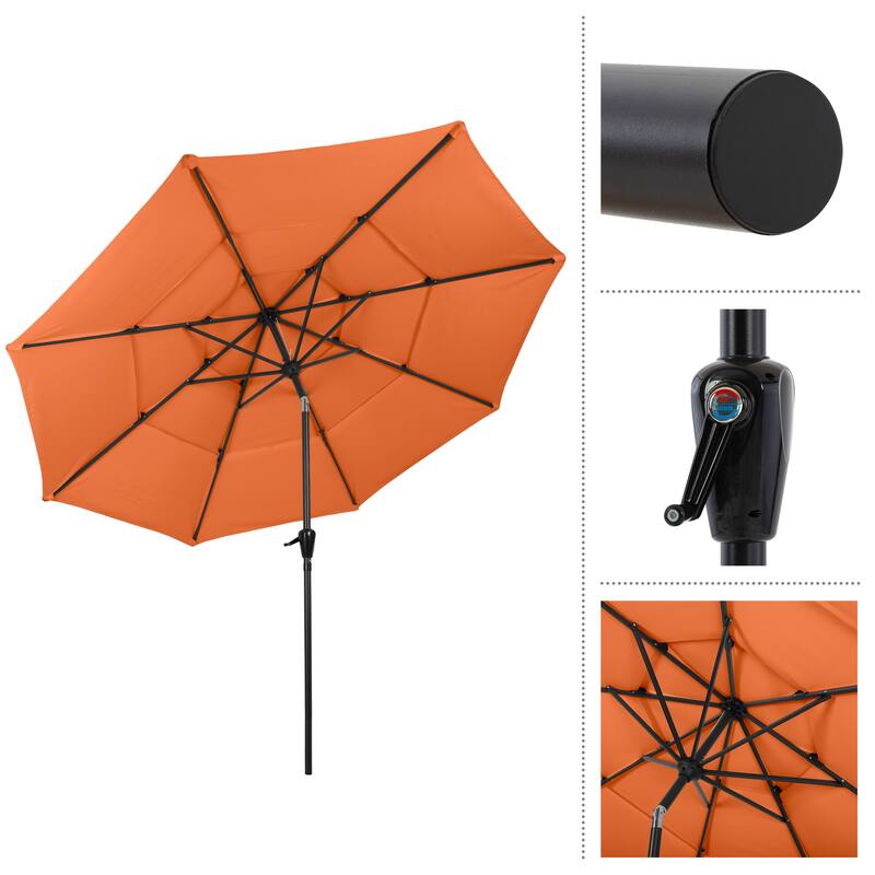10 ft Patio Umbrella, 3-Tiered Sunshade with Push Button Tilt and Easy-Open Crank, Outdoor Umbrella for Deck, Yard