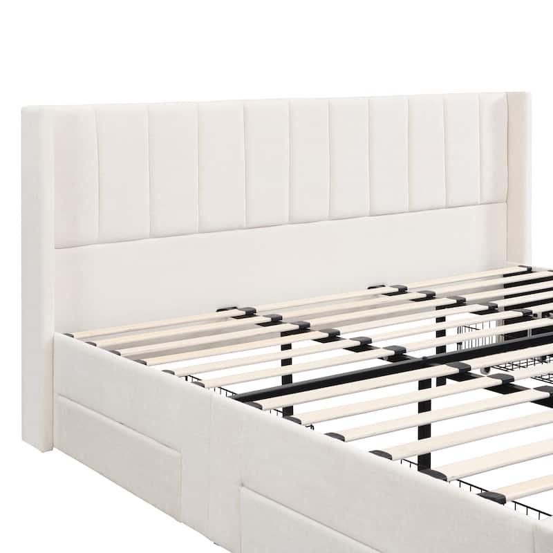 Christopher Knight Home - Modern Upholstered Storage Bed with Drawers and Vertical Headboard