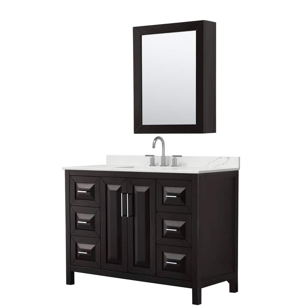Daria 48-inch Single Vanity, 3 Hole Quartz Top, Med Cabinet