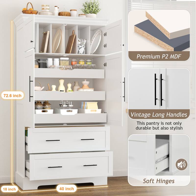 Farmhouse Freestanding 40''x18''x72.6'' Kitchen Pantry