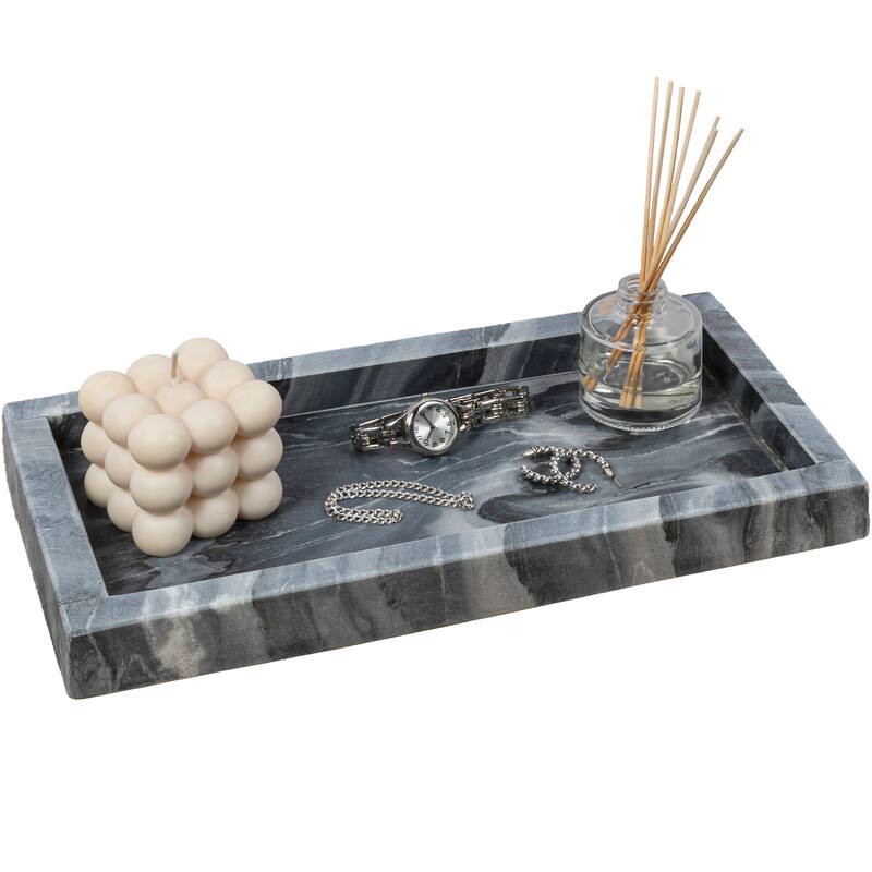 Luxe Stone Classic Minimalist Rectangular Marble Bathroom Countertop Tray - Black Marble