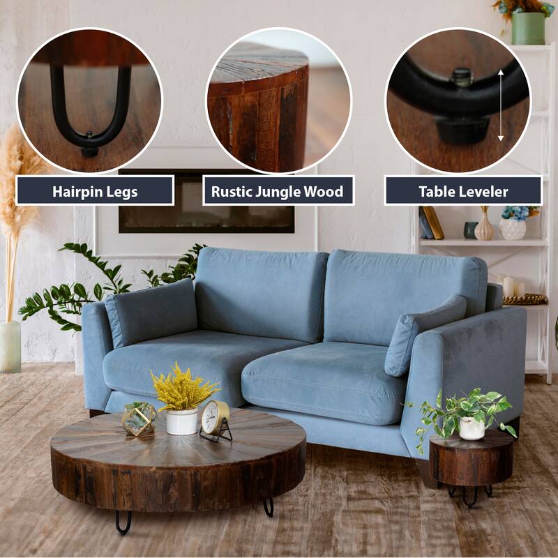 Contemporary 35" Coffee Table - Solid Wood With Metal Legs Round Table