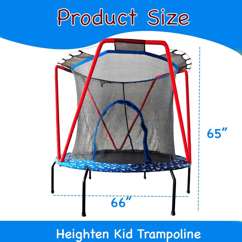 66" Trampoline for Kids Toddler Indoor Outdoor Small Trampolines for Baby with heighten net No-Gap Design for Kids