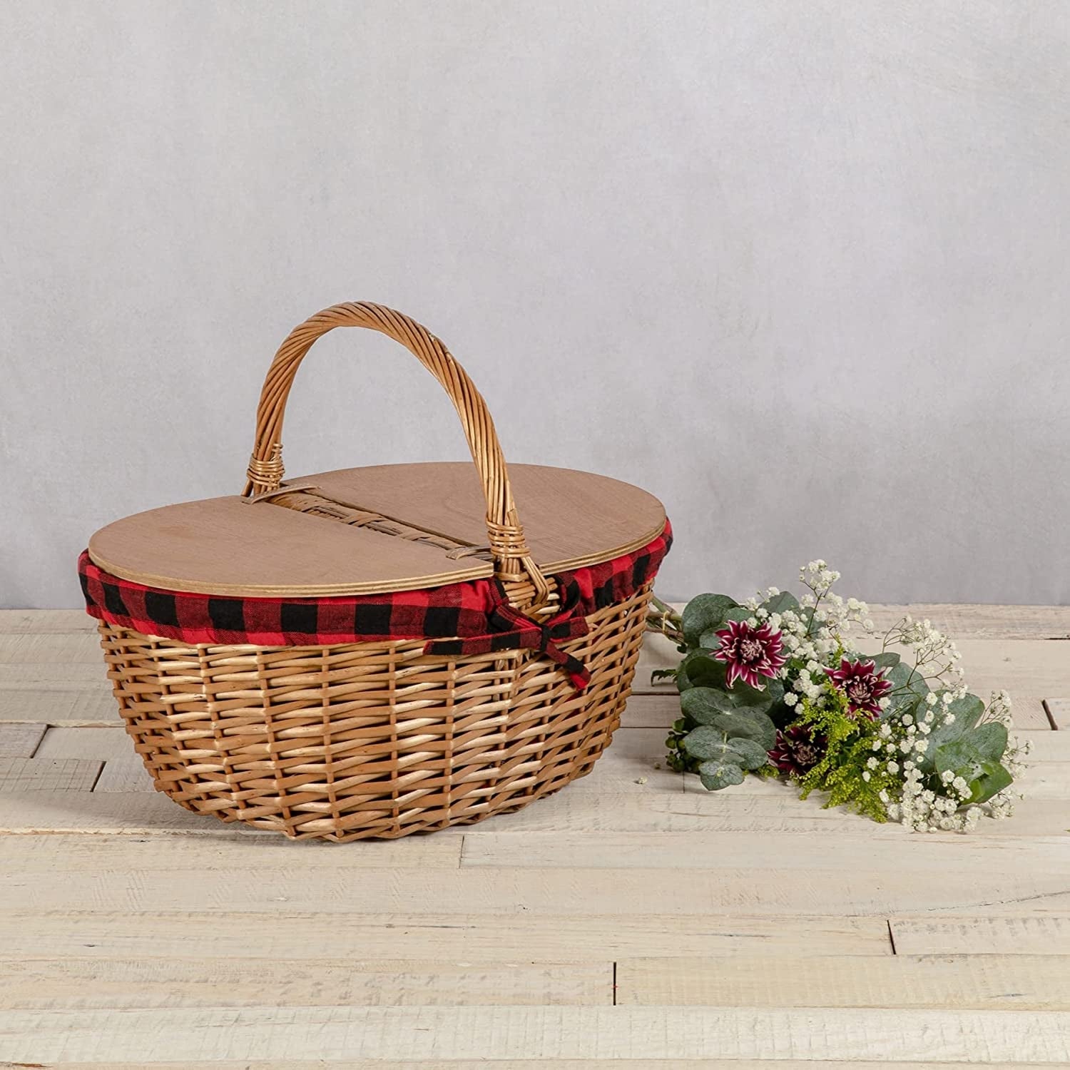PICNIC TIME Catalina Picnic Basket for 2 - Wicker Picnic Basket with Picnic  Set, (Red & White Plaid Pattern)