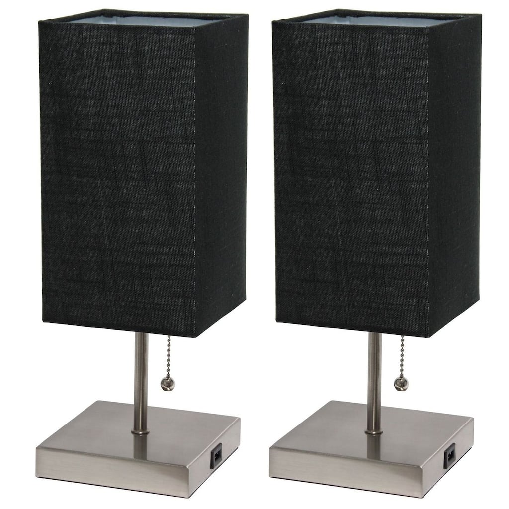 Simple Designs Petite Stick Lamp with USB Charging Port and Fabric Shade 2 Pack Set - 5 x 5 x 14.25 (L x W x H)
