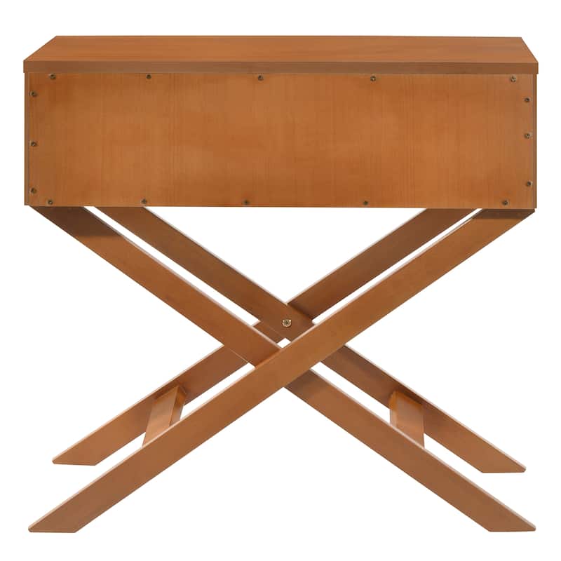 Modern 27-in Metal Hand Holder Single-Drawer Wood Nightstand with Cross-Legs