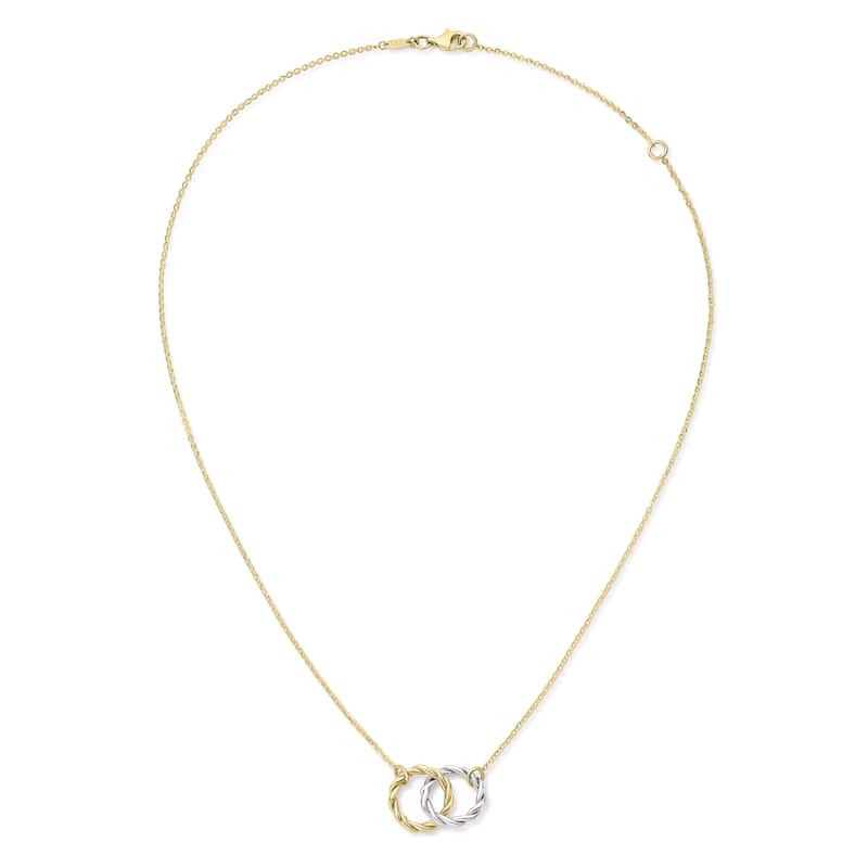 Clover 14K Two-Tone Gold Twisted Interlocking Circle Necklace - Adjustable 16-18"