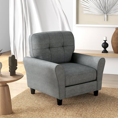 Modern Accent Chair Linen Living Room Armchair with Tufted Back