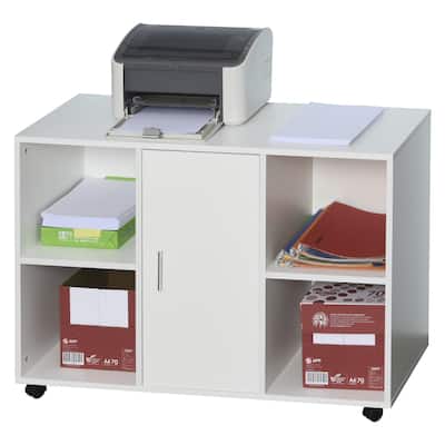 Vinsetto Printer Stand With 360 Degree Wheels, Multifunctional Office Cabinet, White