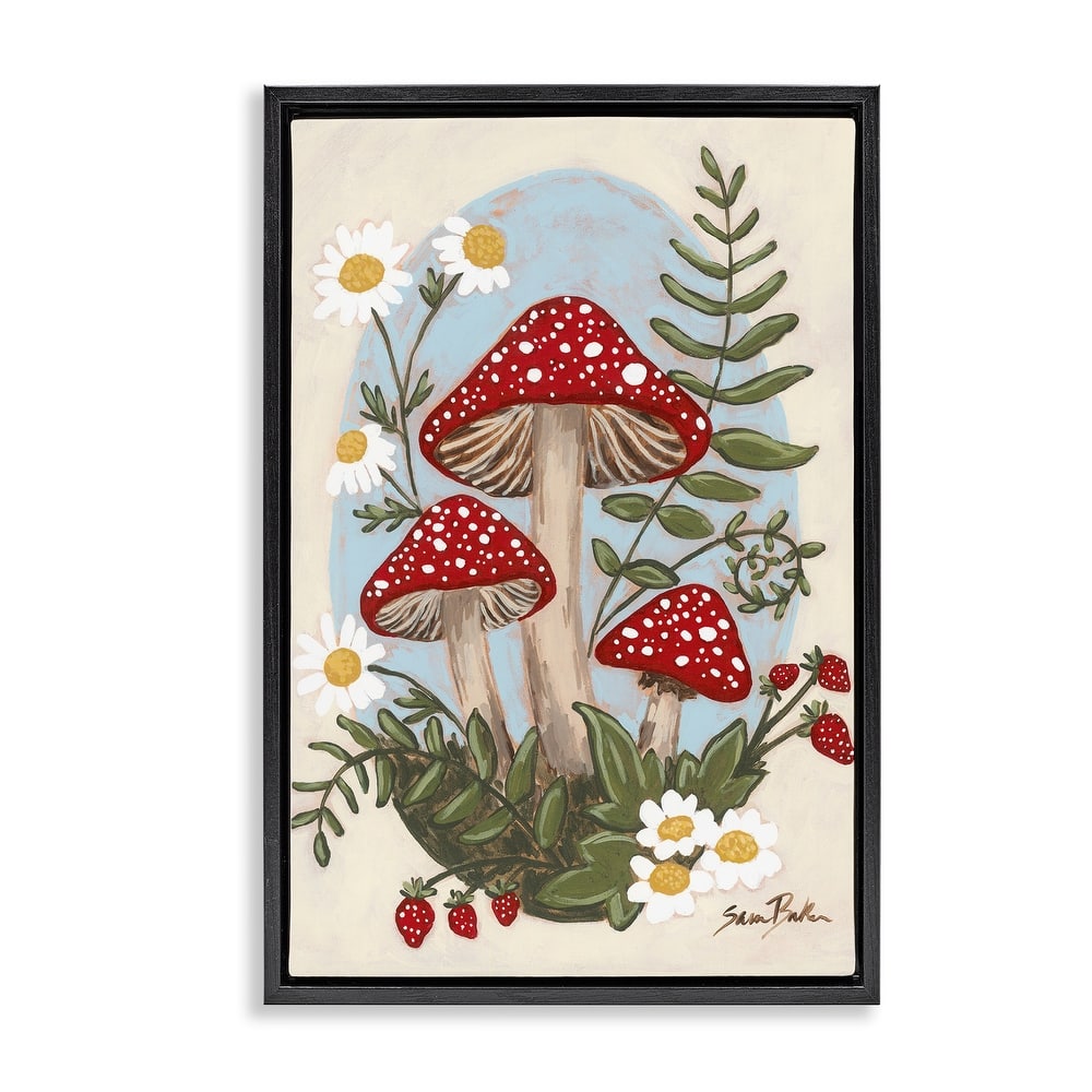 Stupell Cottage Mushrooms & Blooms Framed Floater Canvas Wall Art Design By Sara Baker
